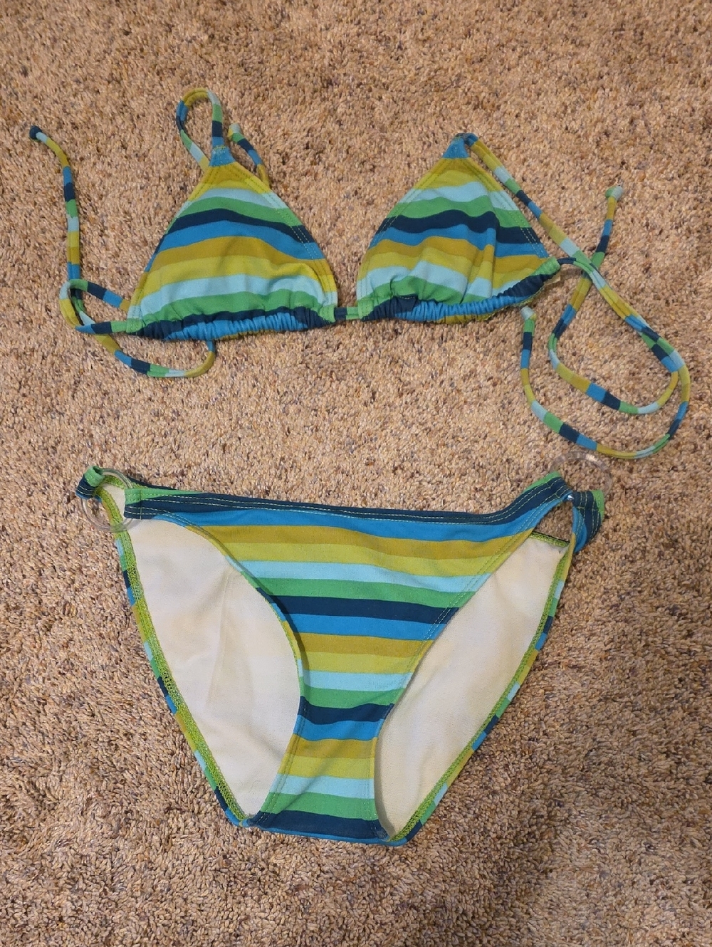 Rampage Striped Bikini in Blue & Green Size Small